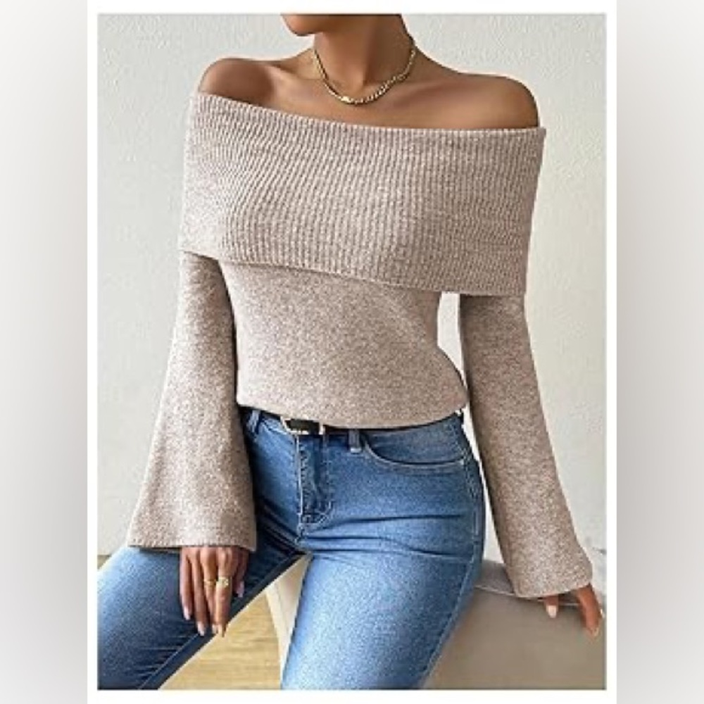 Forever 21 Off-Shoulder Tan Sweater